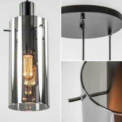 Straluma Ronde 3-lichts hanglamp met cilinder smoke glas></noscript> Eettafellampen|Pendel Lampen