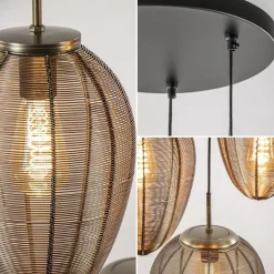 Straluma Ronde 3-lichts hanglamp Yaelle antiek brons met zwart><noscript><img width=