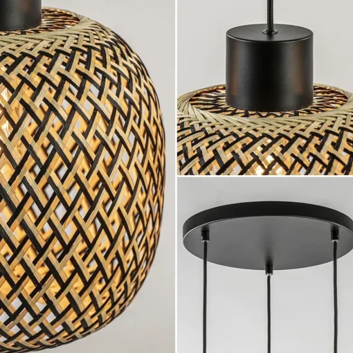 Straluma Ronde 3-lichts hanglamp zwart met bamboe kappen> Eettafellampen|Landelijke Verlichting