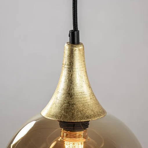 Straluma Ronde 3-lichts hanglamp zwart met goud en amber glas> Eettafellampen|Pendel Lampen