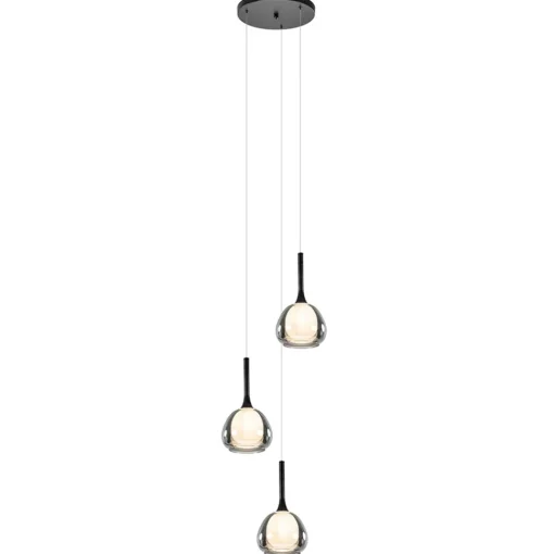 Straluma Ronde 3-lichts hanglamp zwart met smoke glas> Pendel Lampen|Keukenverlichting