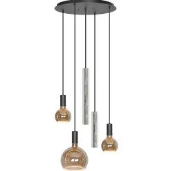 Straluma Ronde 5-lichts hanglamp zwart met nikkel> Hanglampen|Eettafellampen
