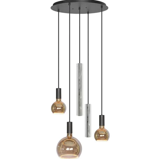 Straluma Ronde 5-lichts hanglamp zwart met nikkel> Hanglampen|Eettafellampen