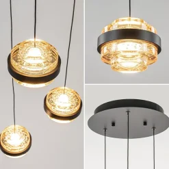 Straluma Ronde 3-lichts hanglamp zwart/champagne LED></noscript> Hanglampen|Eettafellampen