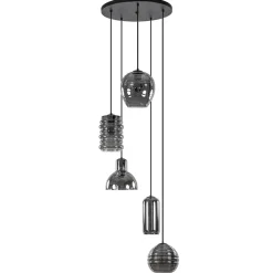 Straluma Ronde 5-lichts hanglamp zwart met diverse smoke glazen> Keukenverlichting|Halverlichting