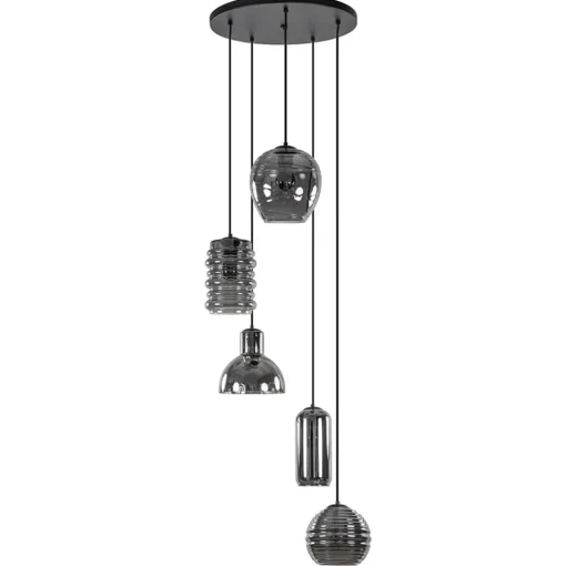 Straluma Ronde 5-lichts hanglamp zwart met diverse smoke glazen> Keukenverlichting|Halverlichting