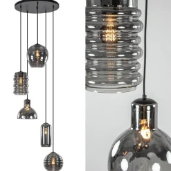 Straluma Ronde 5-lichts hanglamp zwart met diverse smoke glazen> Keukenverlichting|Halverlichting