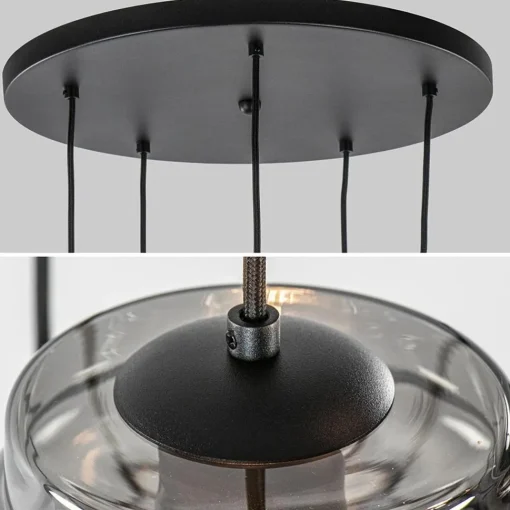 Straluma Ronde 5-lichts hanglamp zwart met diverse smoke glazen> Keukenverlichting|Halverlichting