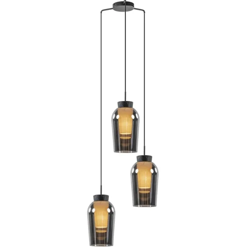 Straluma Ronde 3-lichts hanglamp zwart/marmer met smoke glas> Eettafellampen|Eetkamerverlichting