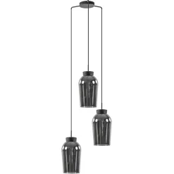 Straluma Ronde 3-lichts hanglamp zwart/marmer met smoke glas> Eettafellampen|Eetkamerverlichting