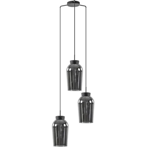 Straluma Ronde 3-lichts hanglamp zwart/marmer met smoke glas> Eettafellampen|Eetkamerverlichting