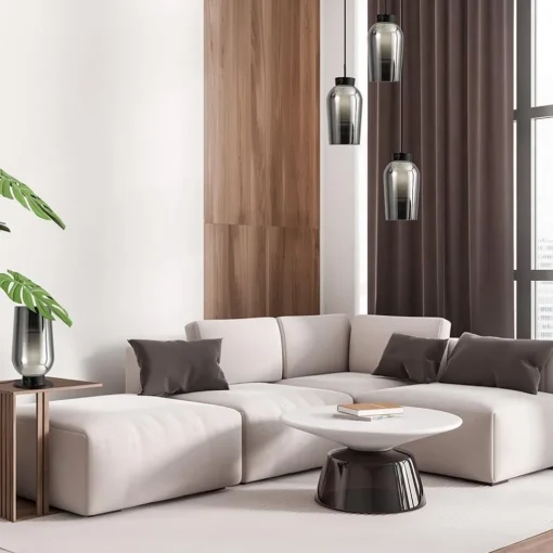 Straluma Ronde 3-lichts hanglamp zwart/marmer met smoke glas> Eettafellampen|Eetkamerverlichting