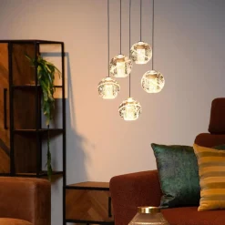 Straluma Ronde 5-lichts LED hanglamp goud met helder glas></noscript> Hanglampen|Eettafellampen