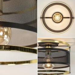 Straluma Ronde plafondlamp gaas mat zwart met hoogglans goud></noscript> Woonkamerlampen|Slaapkamerlampen