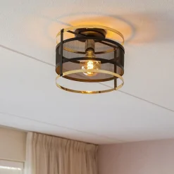 Straluma Ronde plafondlamp gaas mat zwart met hoogglans goud></noscript> Woonkamerlampen|Slaapkamerlampen