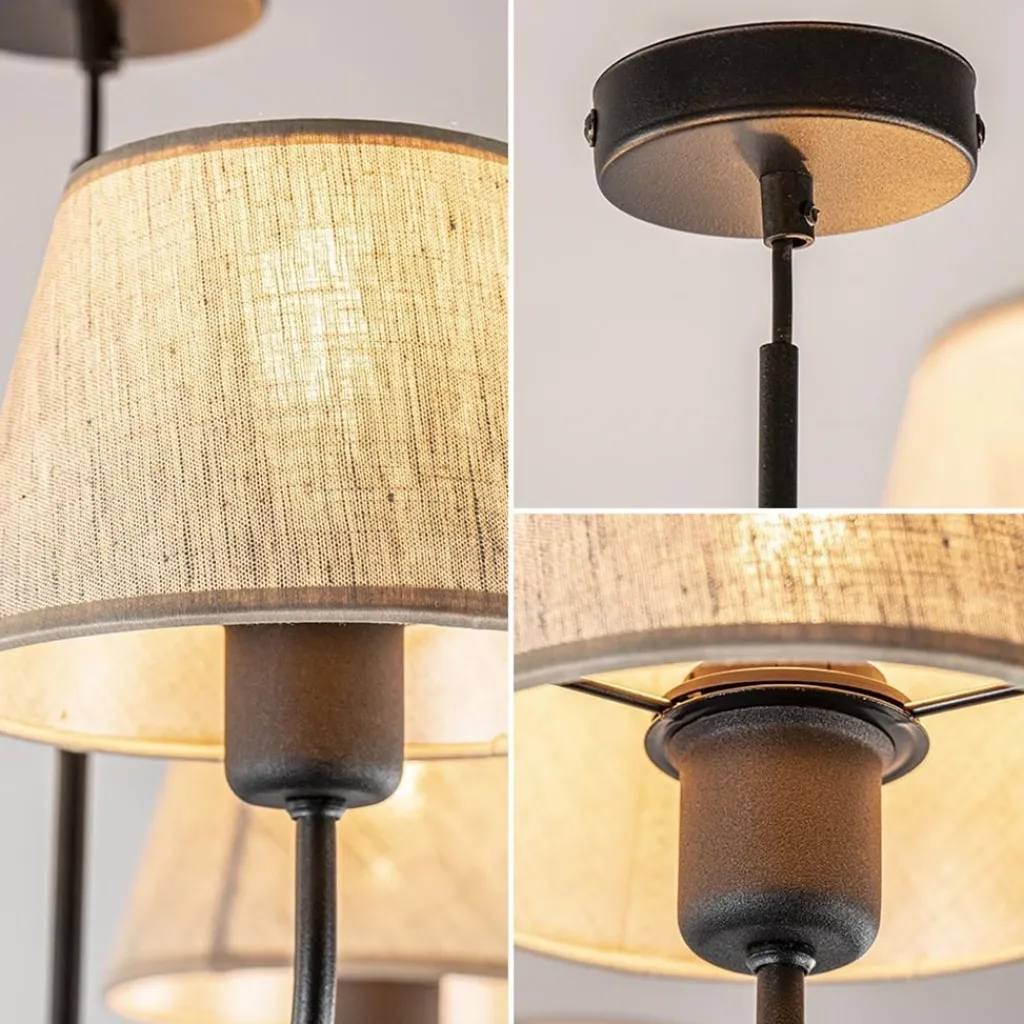 Straluma Ronde plafondlamp 5-lichts zwart met taupe kapjes> Keukenverlichting|Eetkamerverlichting