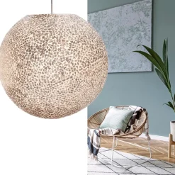 Straluma Ronde schelpen hanglamp wit/parelmoer 50 cm></noscript> Schelpenlampen|Halverlichting