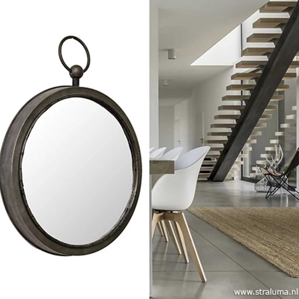 Straluma Ronde spiegel zink/grijs groot 46 cm> Light and Living
