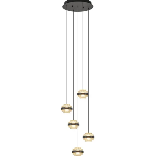 Straluma Sfeervolle 5-lichts hanglamp zwart/champagne inclusief LED> Hanglampen|Eettafellampen