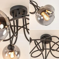 Straluma Sierlijke plafondlamp zwart met smoke glazen bollen><noscript><img width=