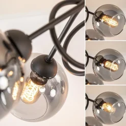 Straluma Sierlijke plafondlamp zwart met smoke glazen bollen><noscript><img width=