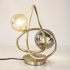 Straluma Sierlijke tafellamp goud met amber en smoke glas></noscript> Tafellampen|LED Tafellampen