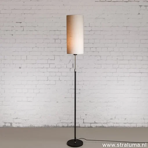Straluma Smalle vloerlamp zwart-staal linnen kap> Schemerlampen|Woonkamerlampen