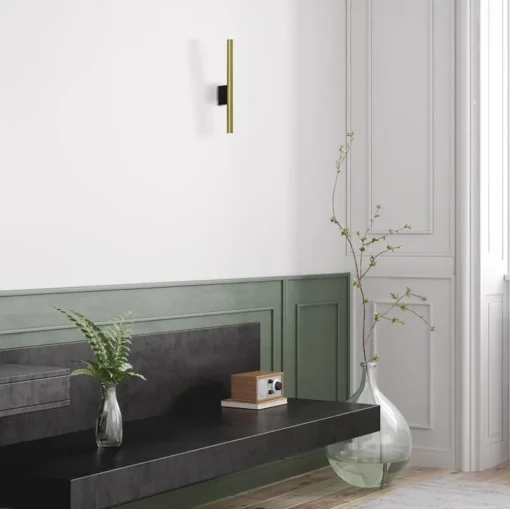 Straluma Smalle wandlamp cilinder zwart met solid brass> Woonkamerlampen|Slaapkamerlampen