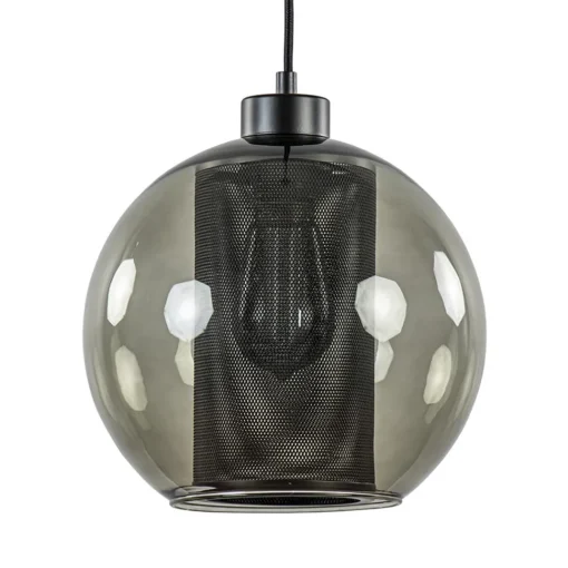 Straluma Smoke glazen hanglamp bol met zwarte gaas cilinder> Nachtkastlampen|Pendel Lampen