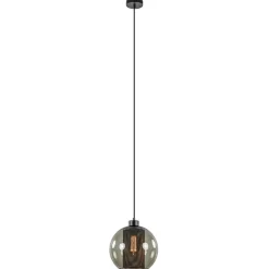 Straluma Smoke glazen hanglamp bol met zwarte gaas cilinder> Nachtkastlampen|Pendel Lampen