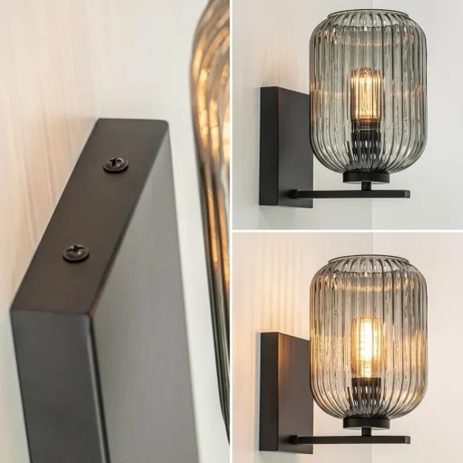 Straluma Smoke glazen wandlamp met zwarte bevestiging> Woonkamerlampen|Slaapkamerlampen