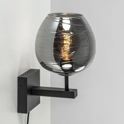 Straluma Smoke glazen wandlamp met zwart inclusief snoer> Halverlichting|Wandlampen