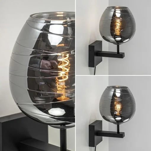 Straluma Smoke glazen wandlamp met zwart inclusief snoer> Halverlichting|Wandlampen