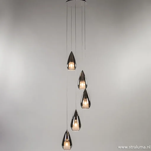 Straluma Smokey glazen vide-hanglamp chroom> Videverlichting|Pendel Lampen