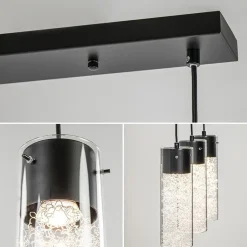 Straluma Speelse hanglamp zwart met helder glas 3-lichts></noscript> Eettafellampen|Pendel Lampen