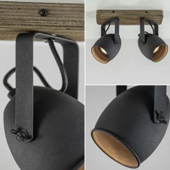 Straluma Spot 2-lichts zwart met hout></noscript> Plafondlampen|Opbouwspots