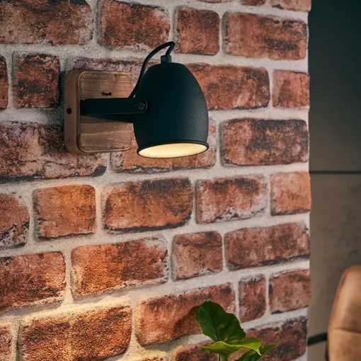 Straluma Spot 1-lichts zwart met hout> Wandlampen|Opbouwspots