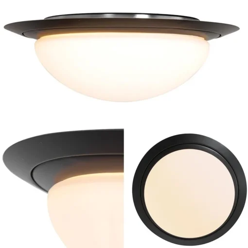 Straluma 3-Standen dimbare LED plafondlamp zwart met wit glas IP44> Plafondlampen|Plafonnières