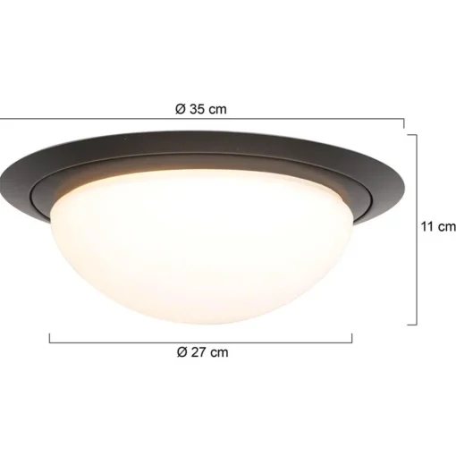 Straluma 3-Standen dimbare LED plafondlamp zwart met wit glas IP44> Plafondlampen|Plafonnières