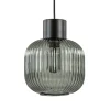 Straluma Stijlvolle hanglamp smoke glas geribbeld met zwart> Woonkamerlampen|Slaapkamerlampen