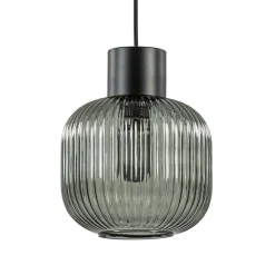 Straluma Stijlvolle hanglamp smoke glas geribbeld met zwart> Woonkamerlampen|Slaapkamerlampen