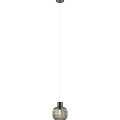 Straluma Stijlvolle hanglamp smoke glas geribbeld met zwart> Woonkamerlampen|Slaapkamerlampen