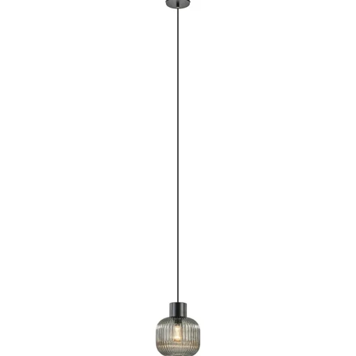 Straluma Stijlvolle hanglamp smoke glas geribbeld met zwart> Woonkamerlampen|Slaapkamerlampen