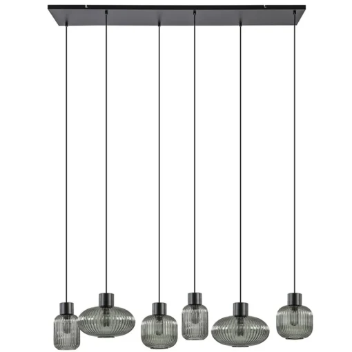 Straluma Stijlvolle 6-lichts eettafelhanglamp zwart met smoke glas> Eettafellampen|Pendel Lampen