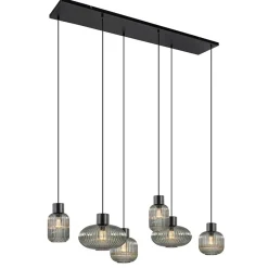 Straluma Stijlvolle 6-lichts eettafelhanglamp zwart met smoke glas> Eettafellampen|Pendel Lampen