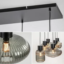 Straluma Stijlvolle 6-lichts eettafelhanglamp zwart met smoke glas></noscript> Eettafellampen|Pendel Lampen