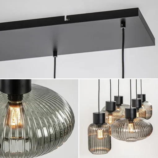 Straluma Stijlvolle 6-lichts eettafelhanglamp zwart met smoke glas> Eettafellampen|Pendel Lampen
