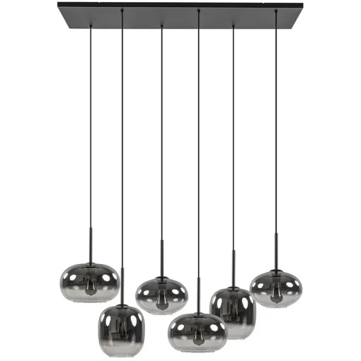 Straluma Stijlvolle 6-lichts hanglamp zwart met gradiënt smoke glas> Hanglampen|Eettafellampen
