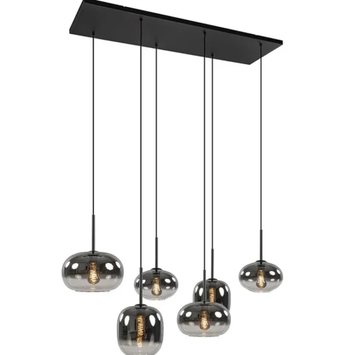 Straluma Stijlvolle 6-lichts hanglamp zwart met gradiënt smoke glas> Hanglampen|Eettafellampen