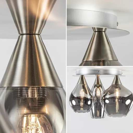 Straluma Stijlvolle plafondlamp nikkel mat met smoke glas> Halverlichting|Plafondlampen